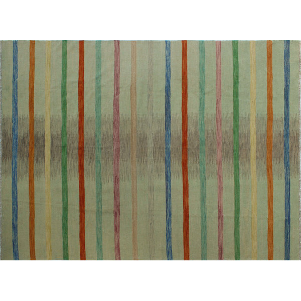 Foundry Select Benge Handmade HandKnotted Wool Blue/Brown/Green Rug